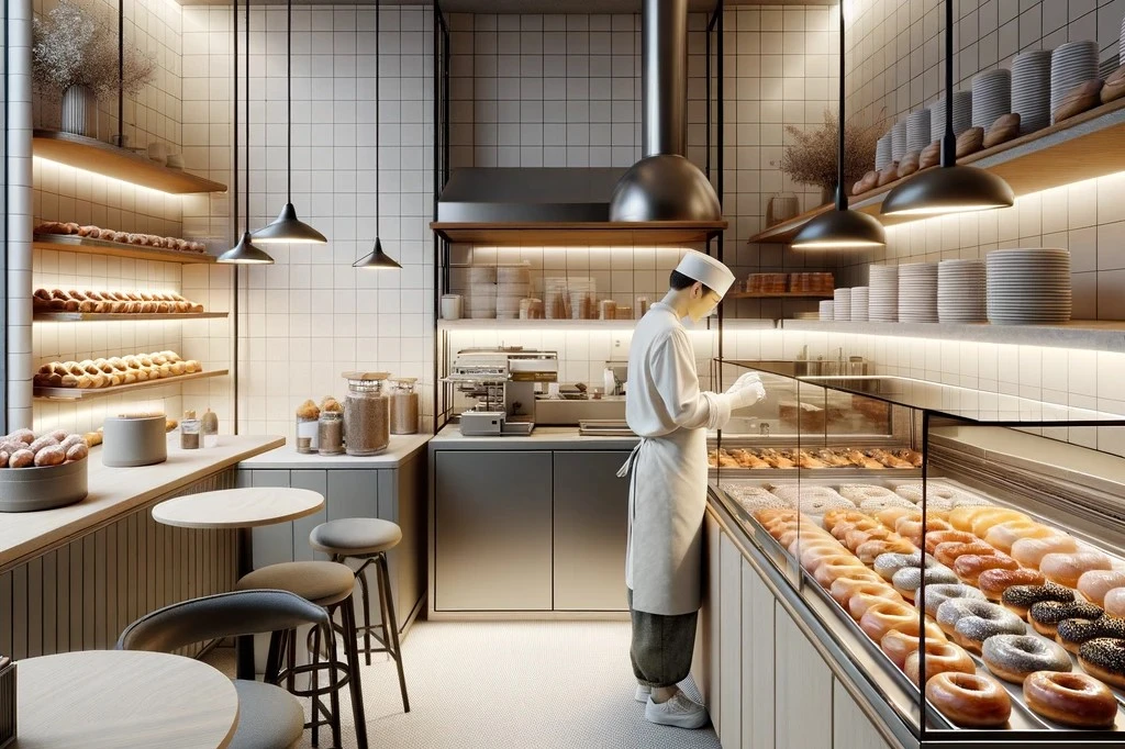 man making doughnuts in a bakery