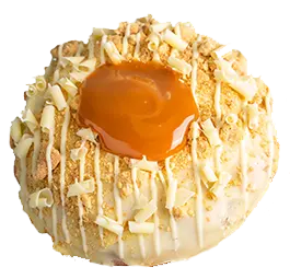 Caramel filled white chocolate drizzled large doughnut